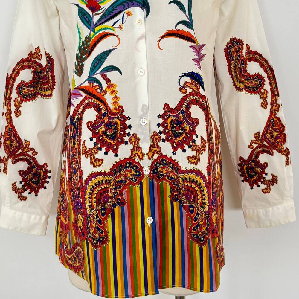 Etro Button-Down Shirt Long Sleeve Top Blouse White Floral Paisley 46 (US10) - Picture 3 of 12